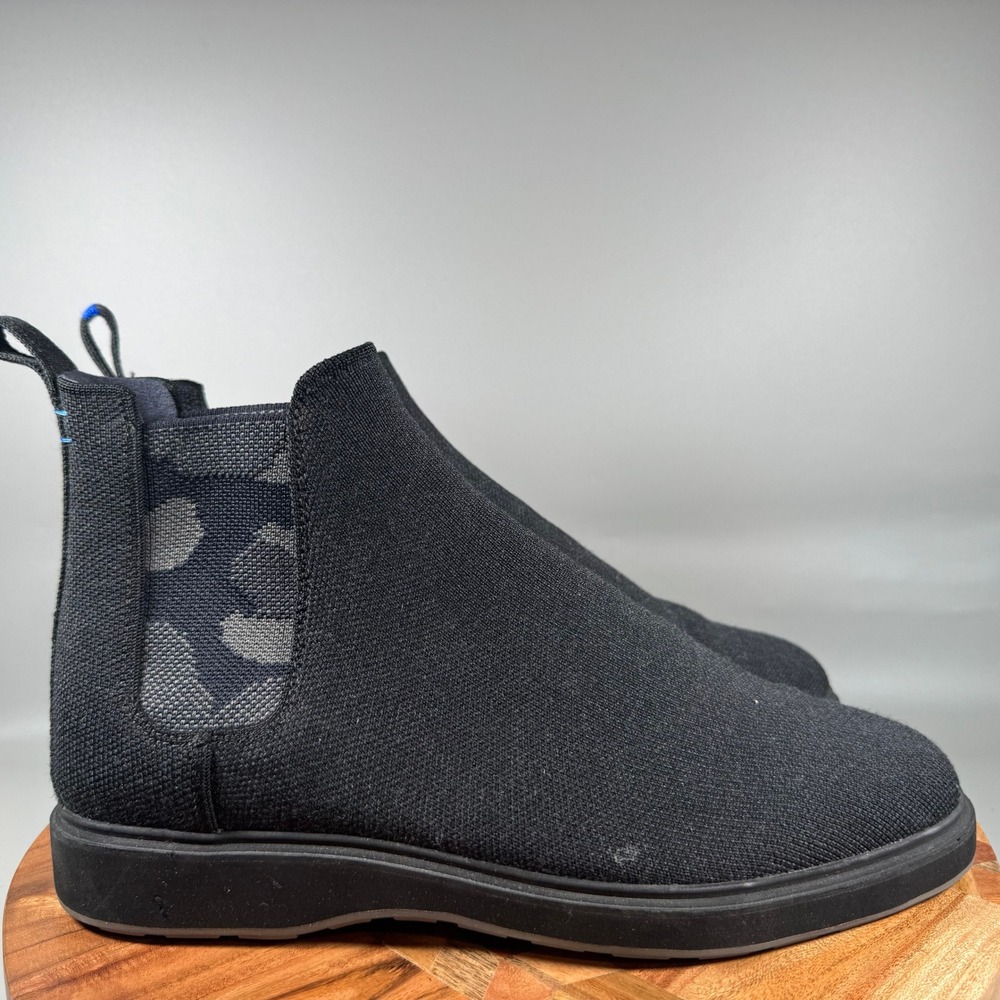 Rothys The Chelsea Mens Black Merino Wool Ankle Boots Size 11 Camo Accent
